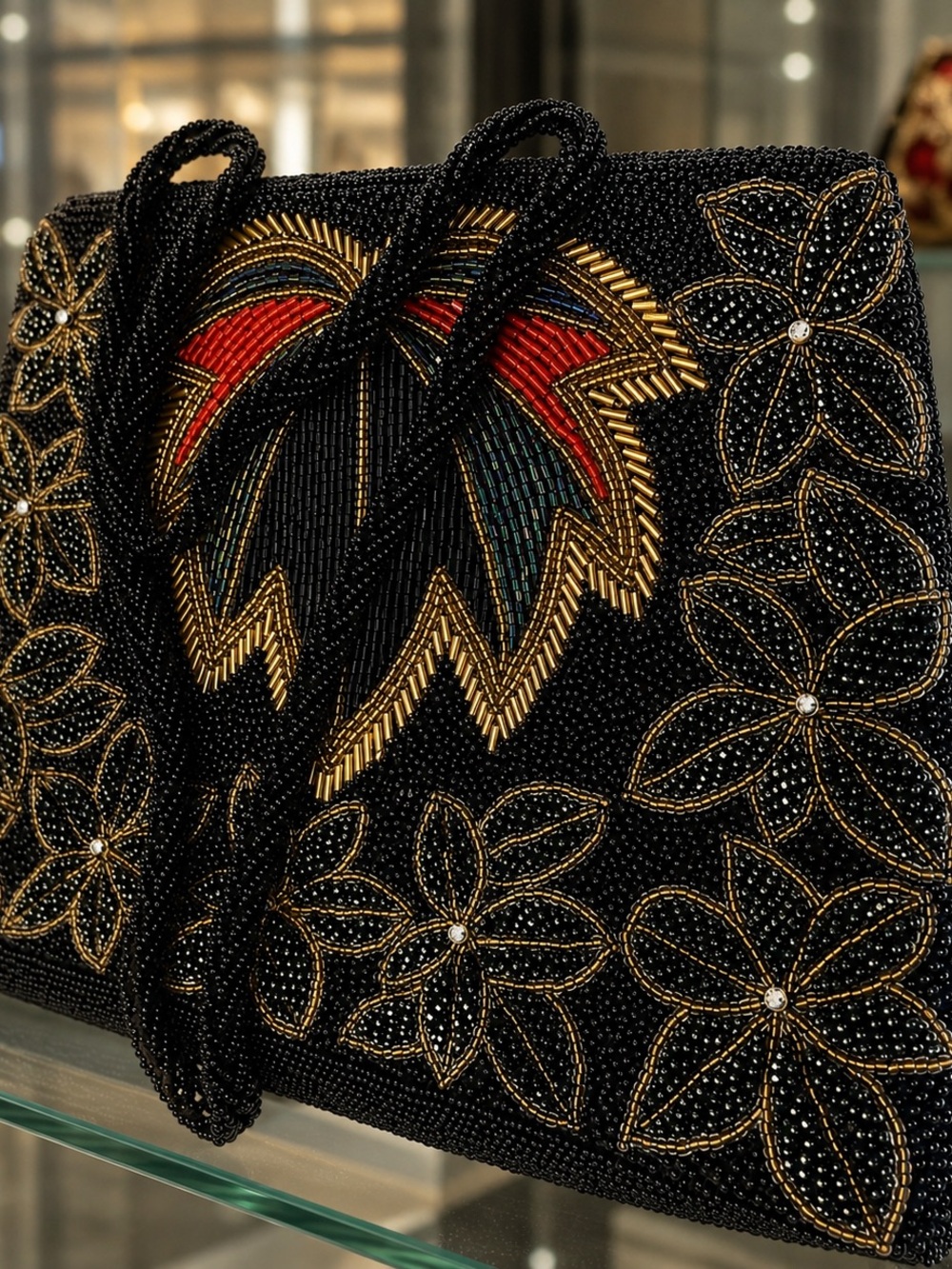 Vintage Exquisite Handmade Beaded Clutch – 1960s – Floral Art